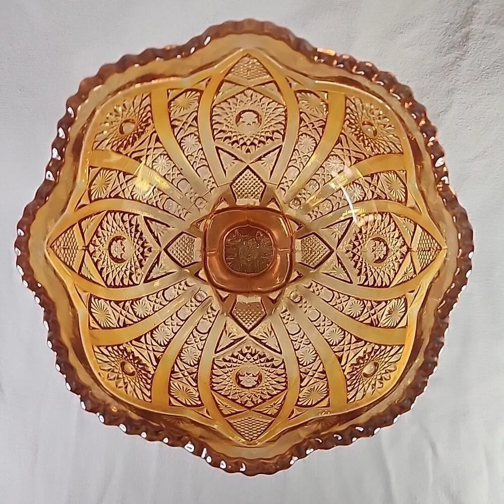 Candy Dish Imperial Glass Compote Pedestal  Hobstar Marigold Carnival Vintage